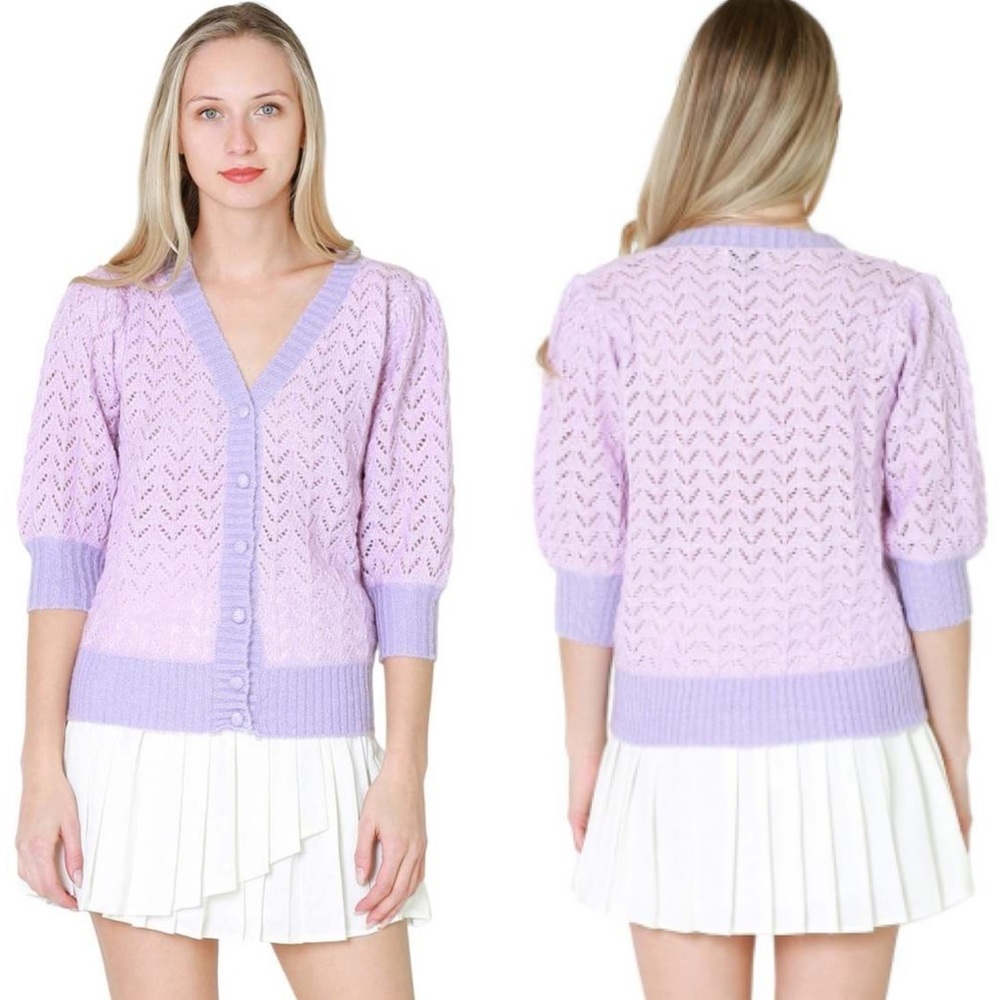 FRNCH Lilly Pointelle Cardigan in Lilac size M - Picture 2 of 9